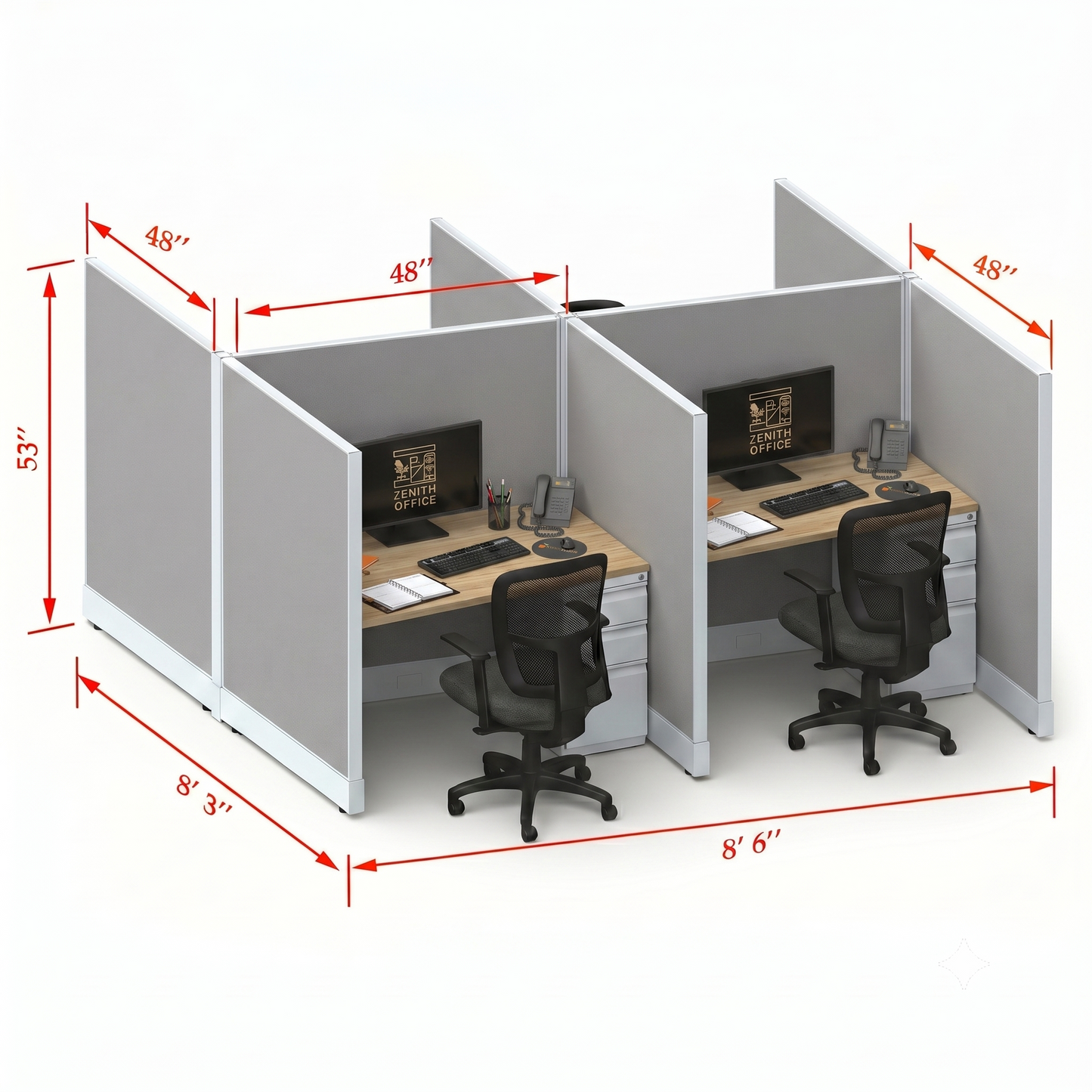 Office Cubicle Desk 53H 4pack Cluster