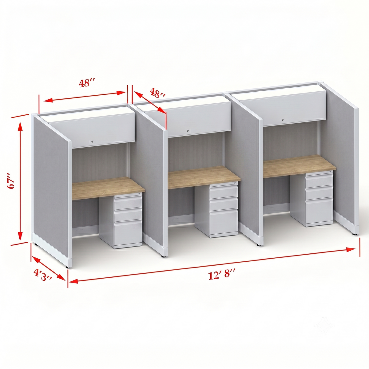 Cubicle Stations 67H 3pack Inline