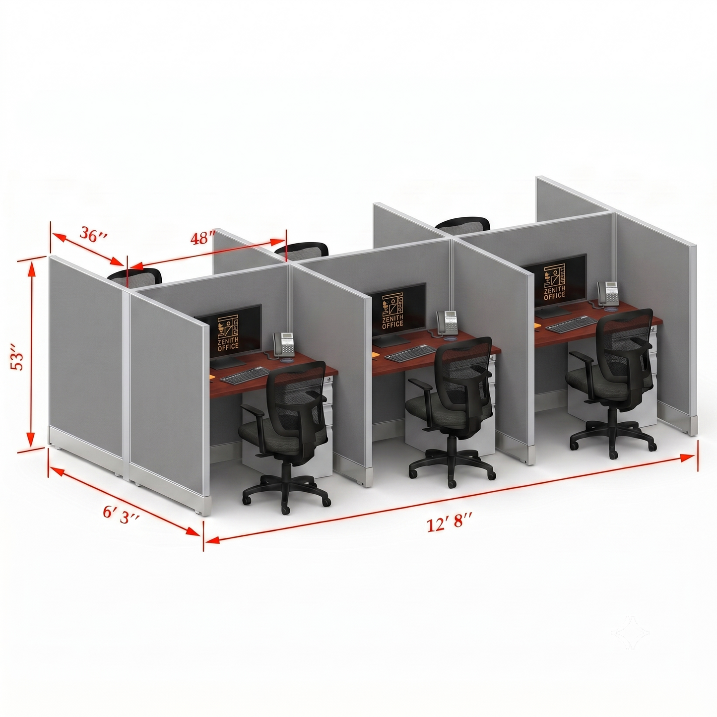 Office Cubicle Desk 53H 6pack Cluster