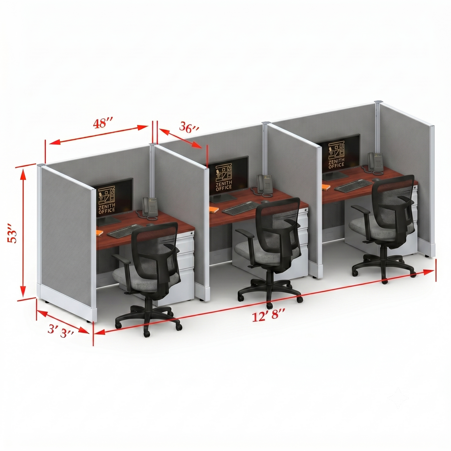 Office Cubicle Desk 53H 3pack Inline