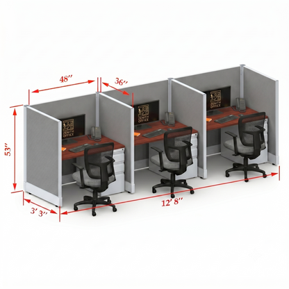 Office Cubicle Desk 53H 3pack Inline