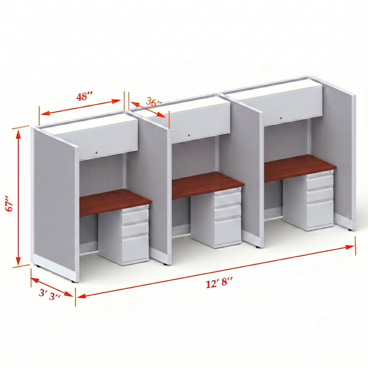Cubicle Stations 67H 3pack Inline