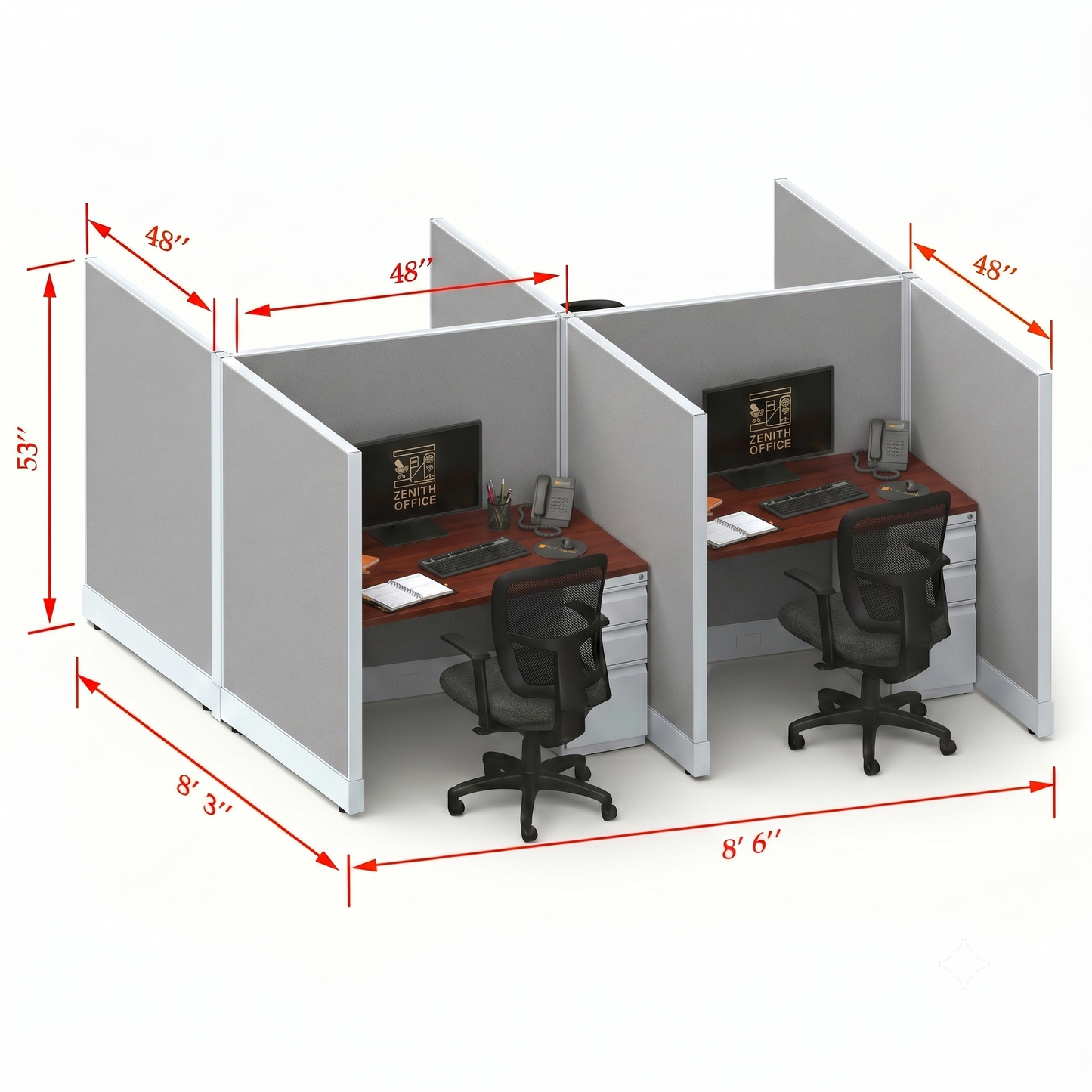 Office Cubicle Desk 53H 4pack Cluster