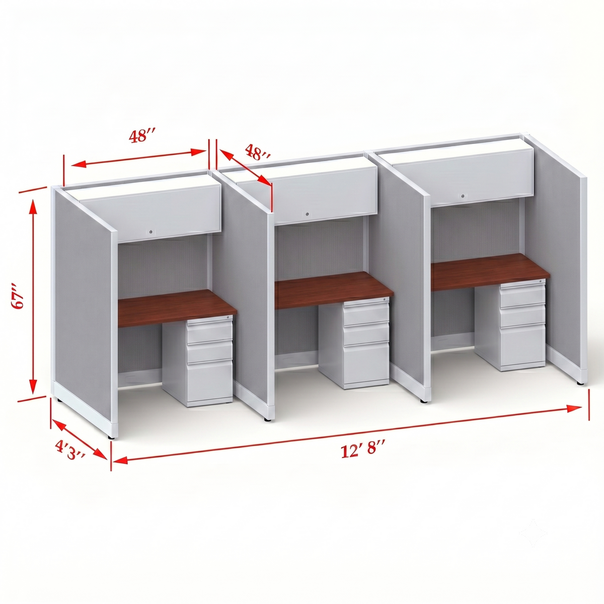 Cubicle Stations 67H 3pack Inline