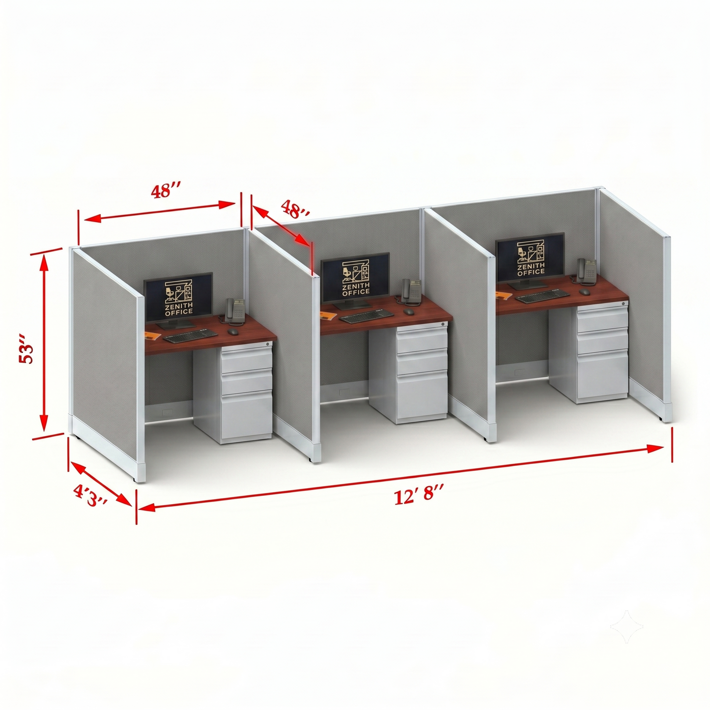 Office Cubicle Desk 53H 3pack Inline