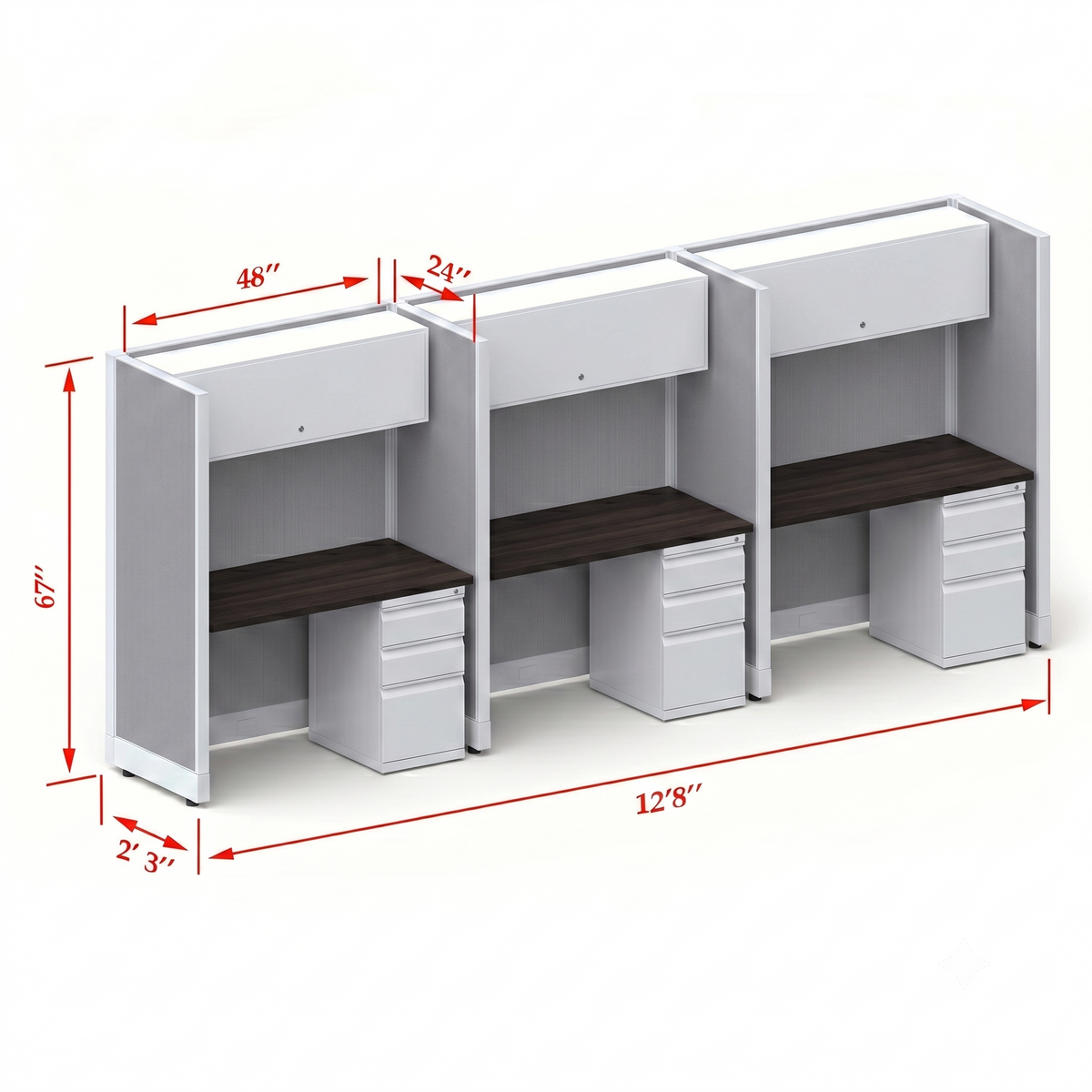 Cubicle Stations 67H 3pack Inline