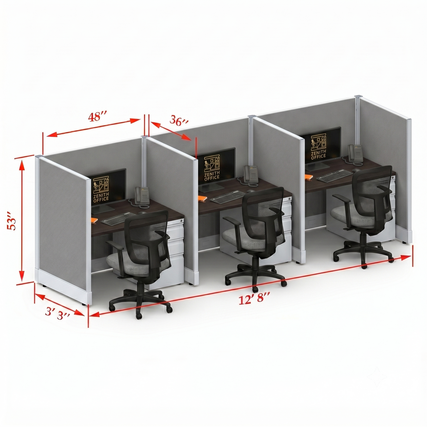 Office Cubicle Desk 53H 3pack Inline