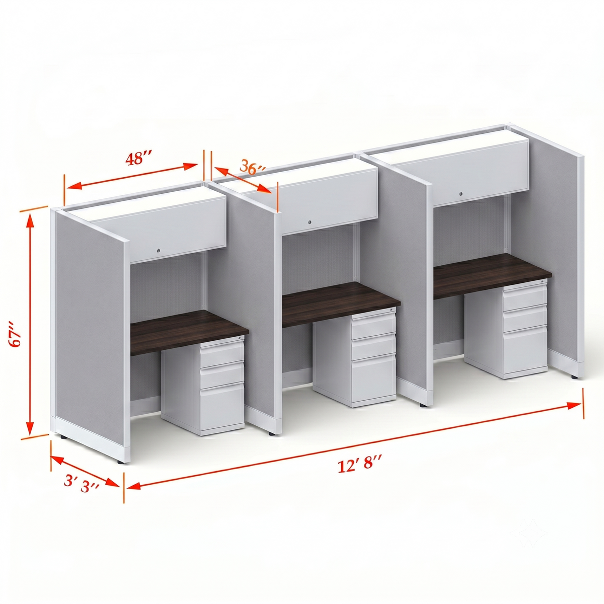 Cubicle Stations 67H 3pack Inline