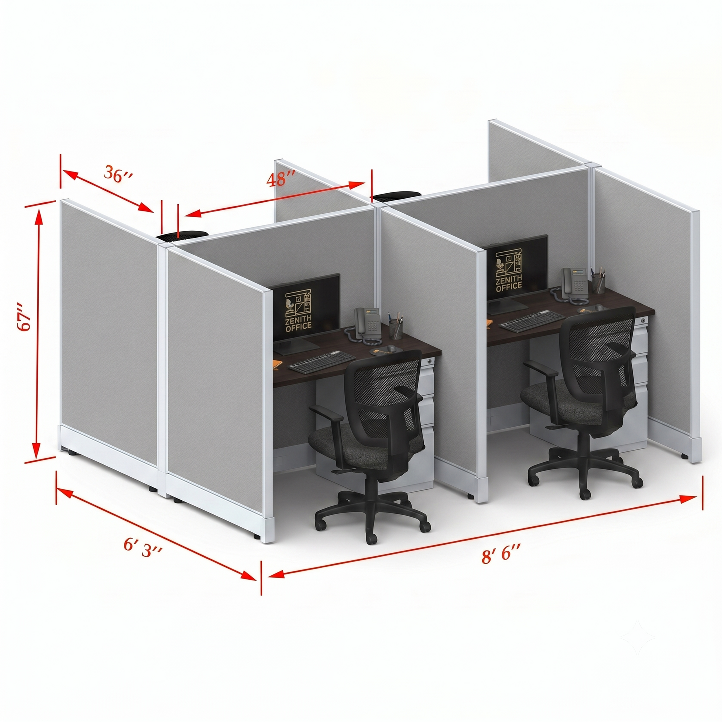 Office Cubicle Desk 53H 4pack Cluster