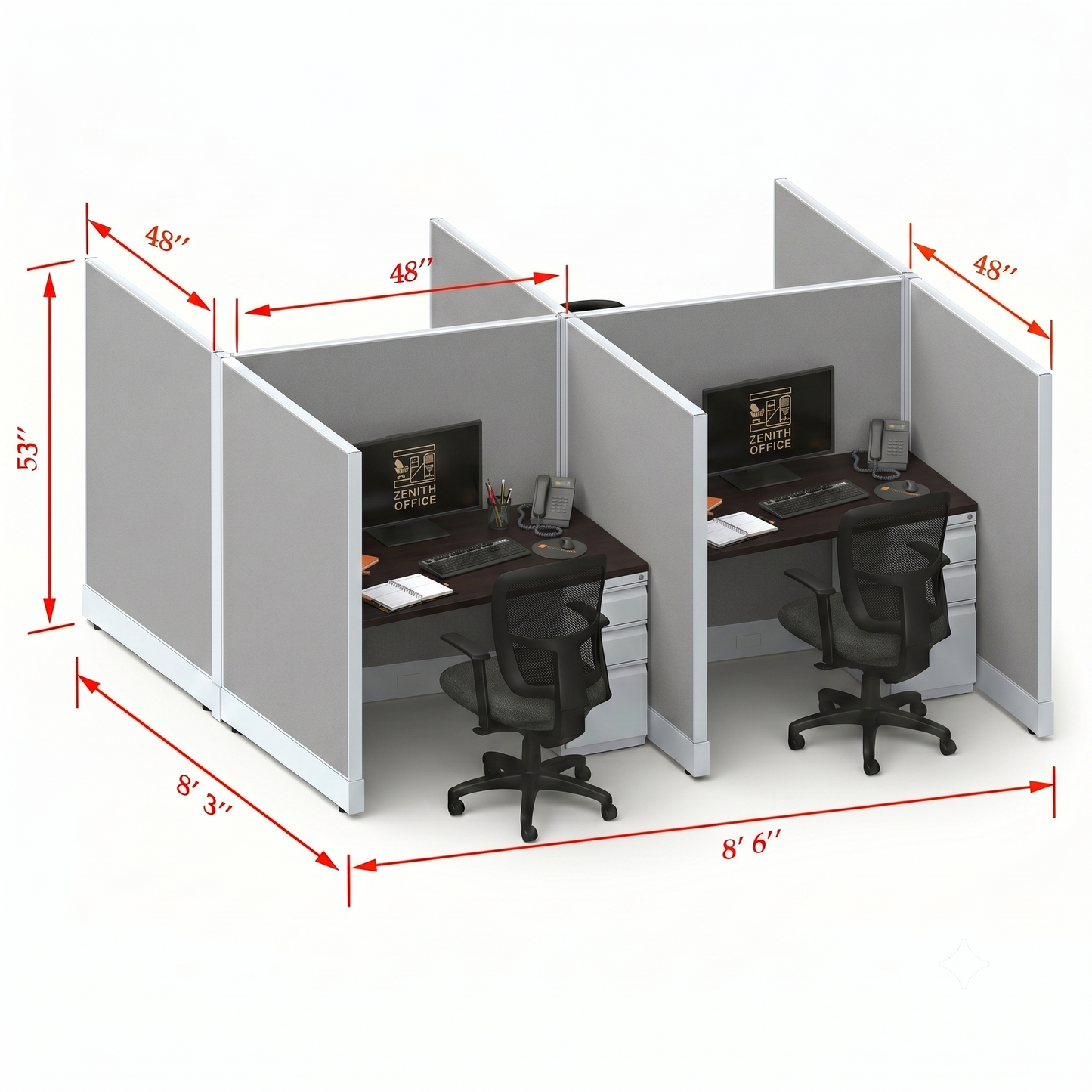 Office Cubicle Desk 53H 4pack Cluster