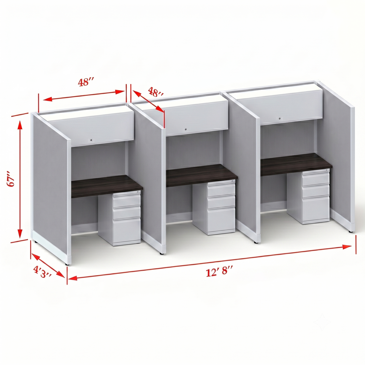 Cubicle Stations 67H 3pack Inline