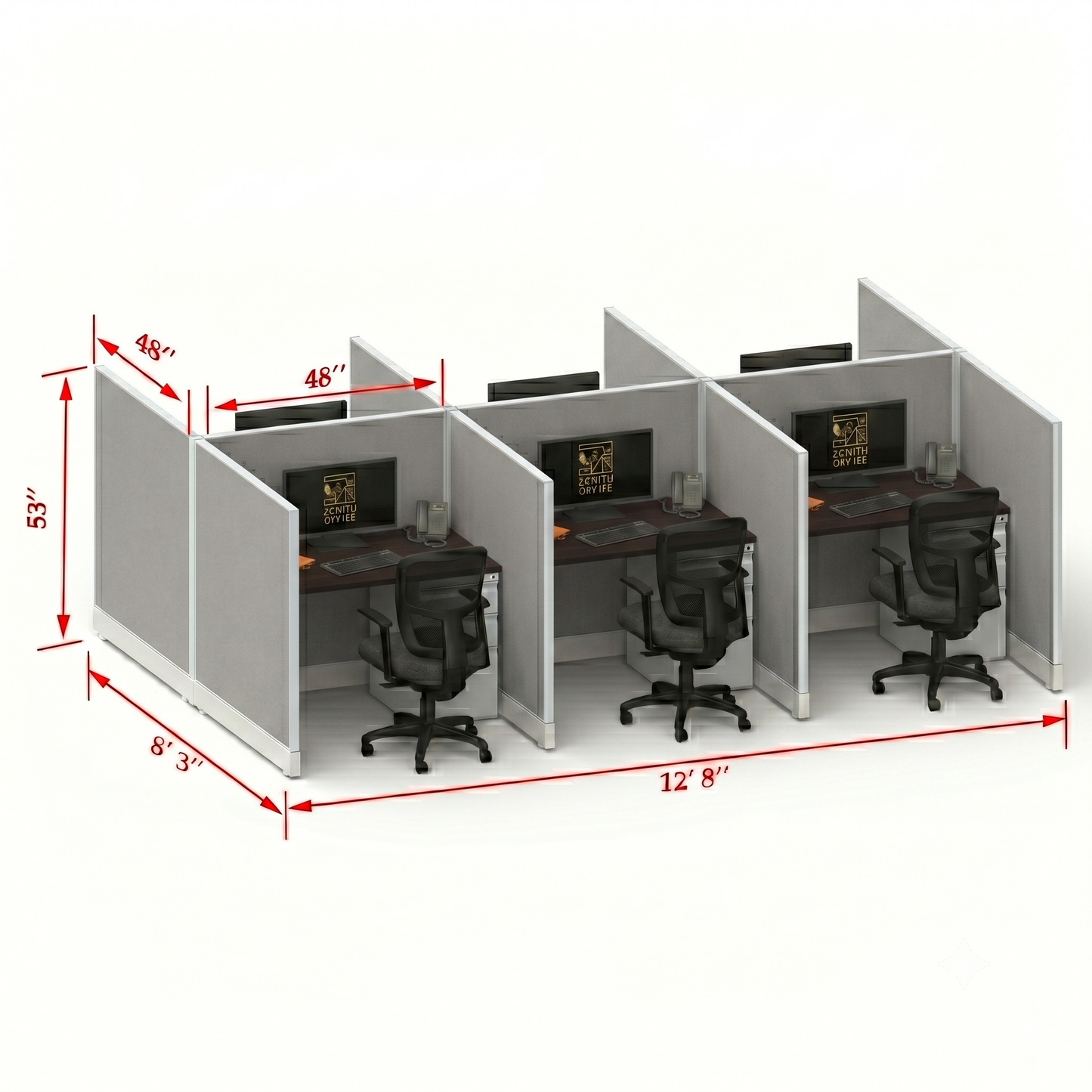 Office Cubicle Desk 53H 6pack Cluster