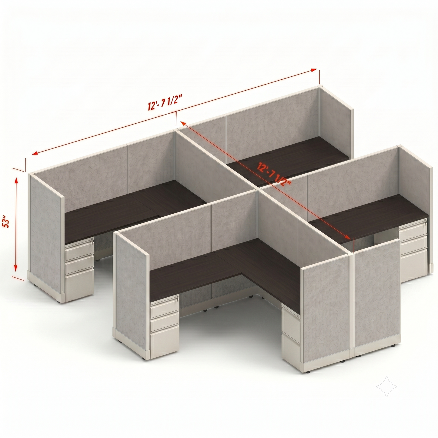 Workstation Desk 53H 4pack cluster