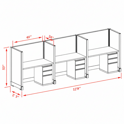 Office Cubicle Desk 53H 3pack Inline