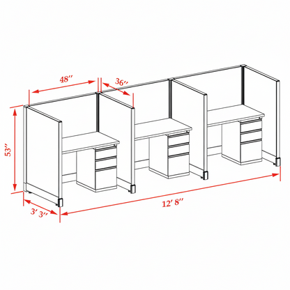 Office Cubicle Desk 53H 3pack Inline