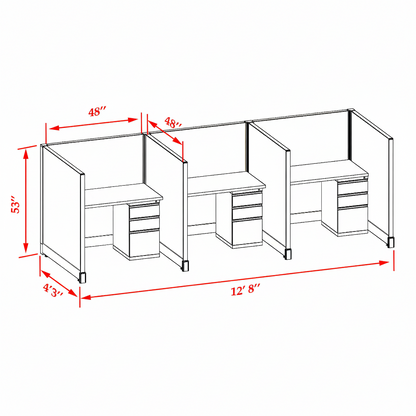Office Cubicle Desk 53H 3pack Inline