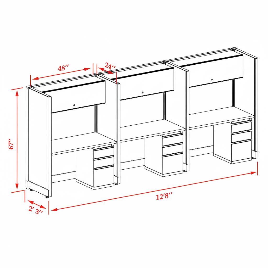 Cubicle Stations 67H 3pack Inline