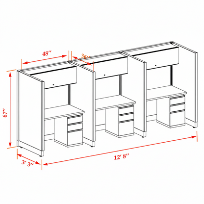Cubicle Stations 67H 3pack Inline