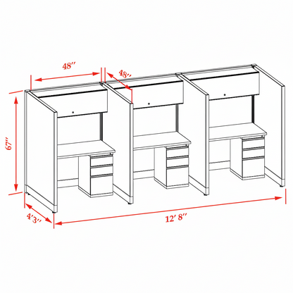 Cubicle Stations 67H 3pack Inline