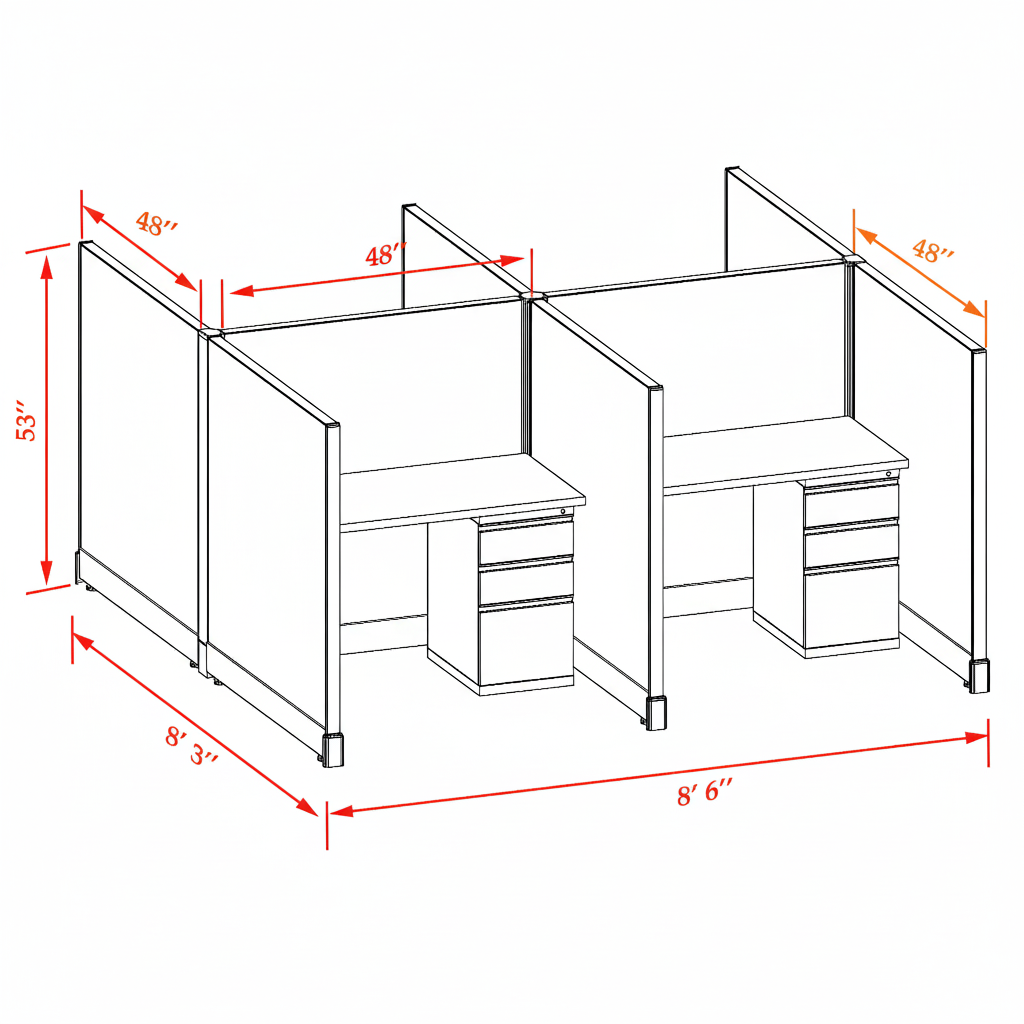 Office Cubicle Desk 53H 4pack Cluster