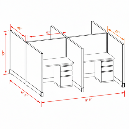 Office Cubicle Desk 53H 4pack Cluster