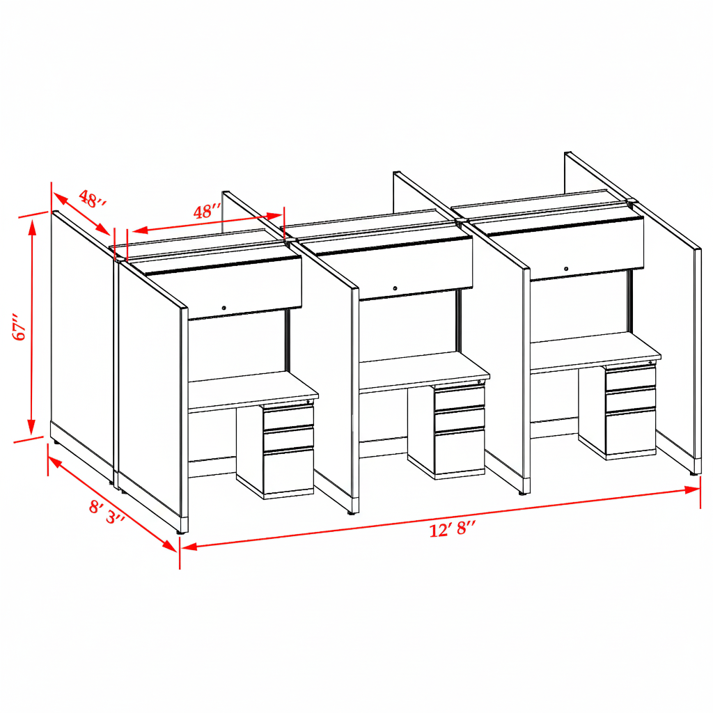Cubicle Stations 67H 6pack Cluster