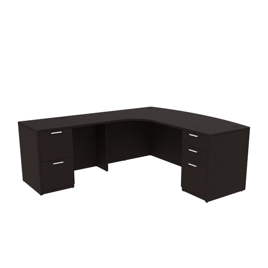 i5 Industries Kai L Shaped Left-Handed Extended Bow Front Desk with Double Full Pedestals, 71″ x 90″