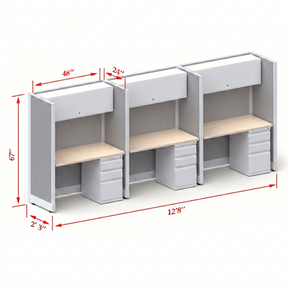 Cubicle Stations 67H 3pack Inline