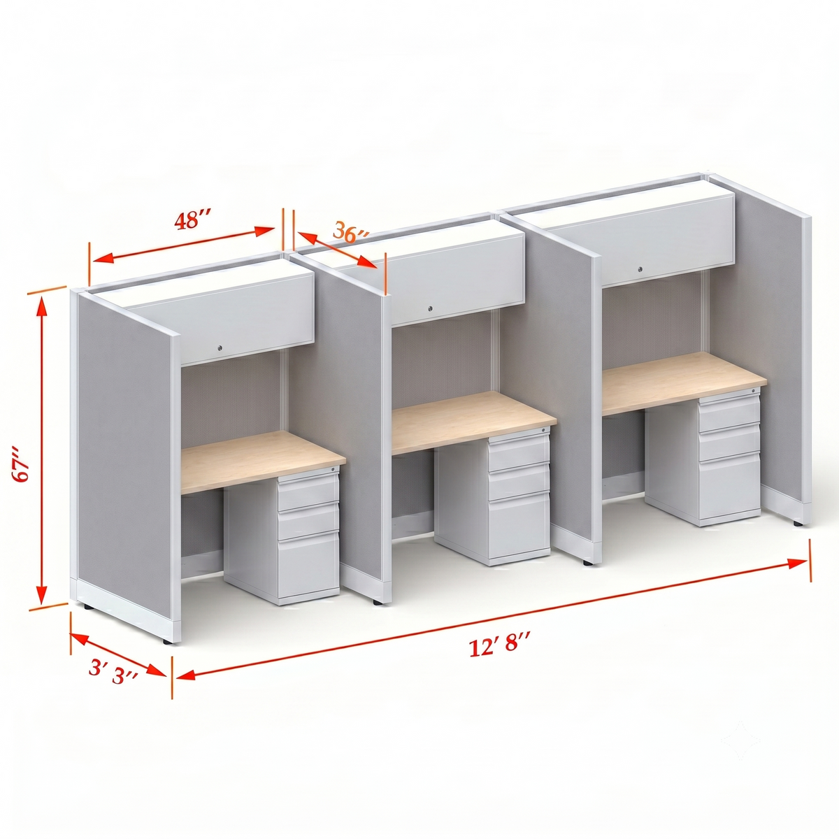 Cubicle Stations 67H 3pack Inline