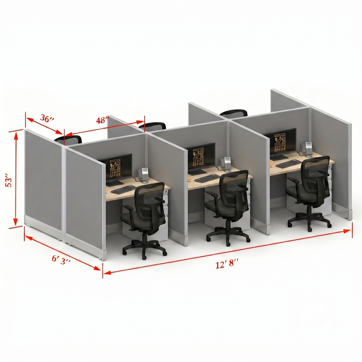 Office Cubicle Desk 53H 6pack Cluster