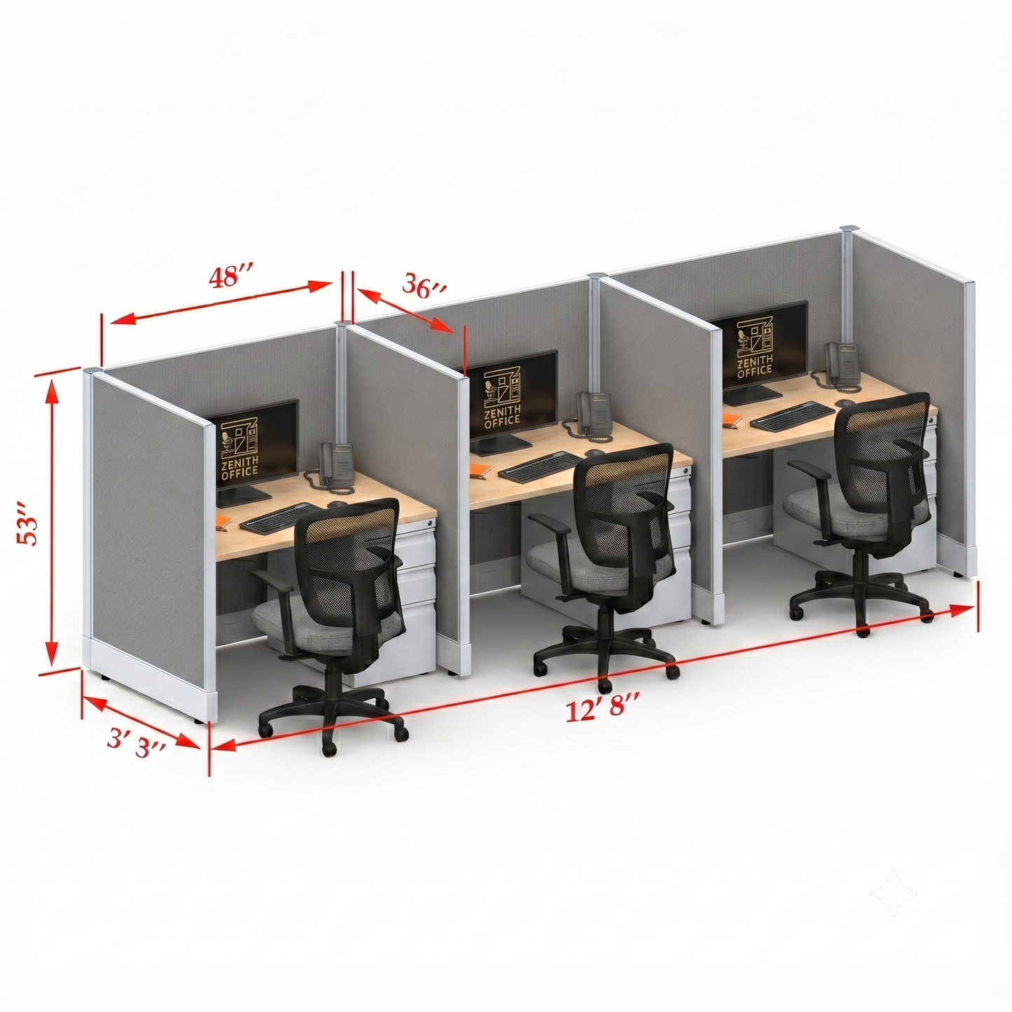 Office Cubicle Desk 53H 3pack Inline