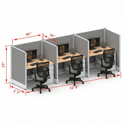 Office Cubicle Desk 53H 3pack Inline