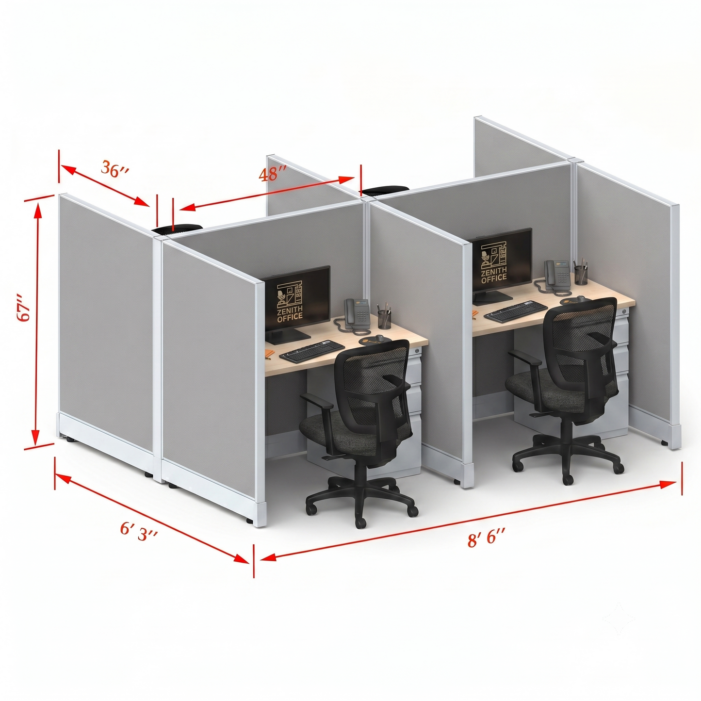 Office Cubicle Desk 53H 4pack Cluster
