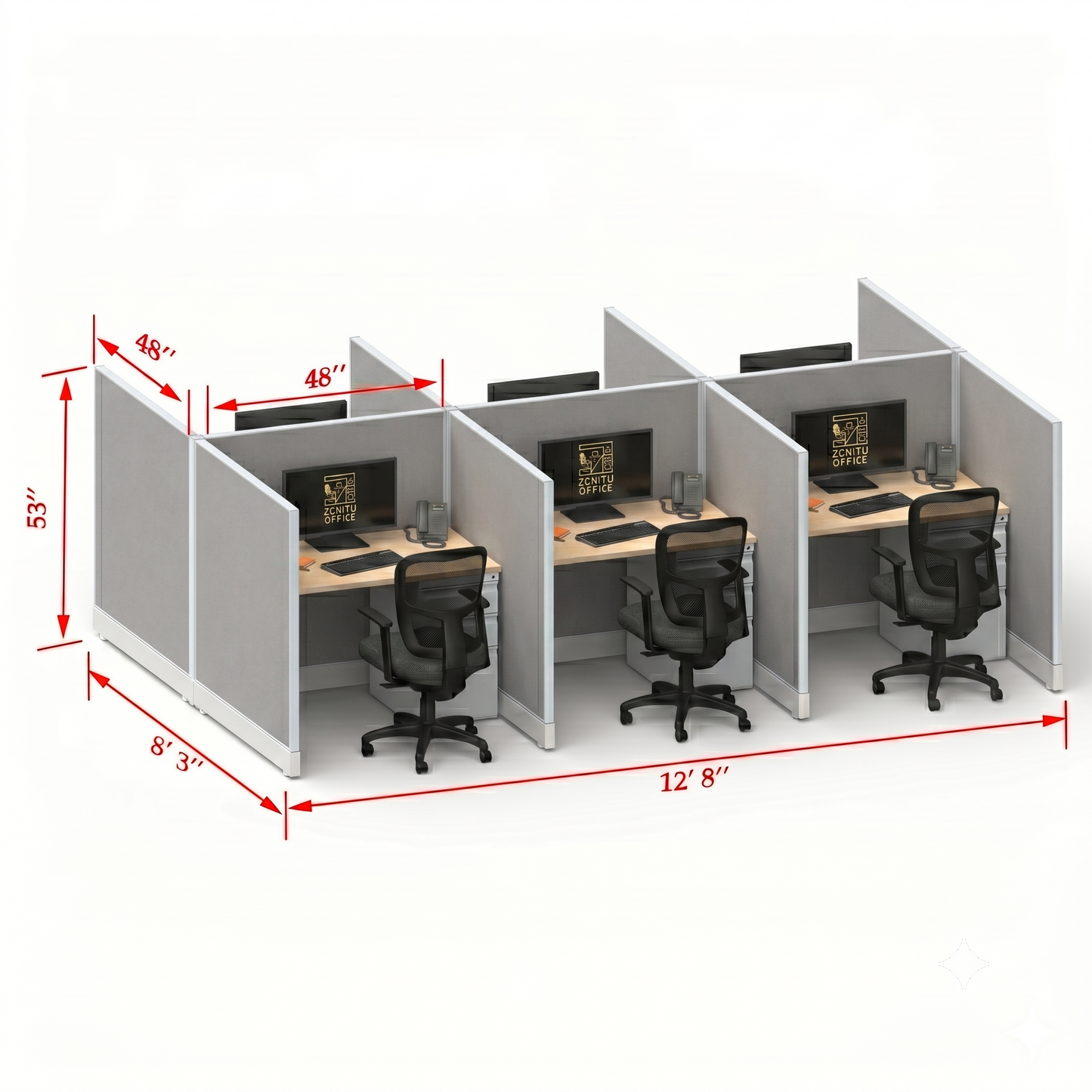 Office Cubicle Desk 53H 6pack Cluster
