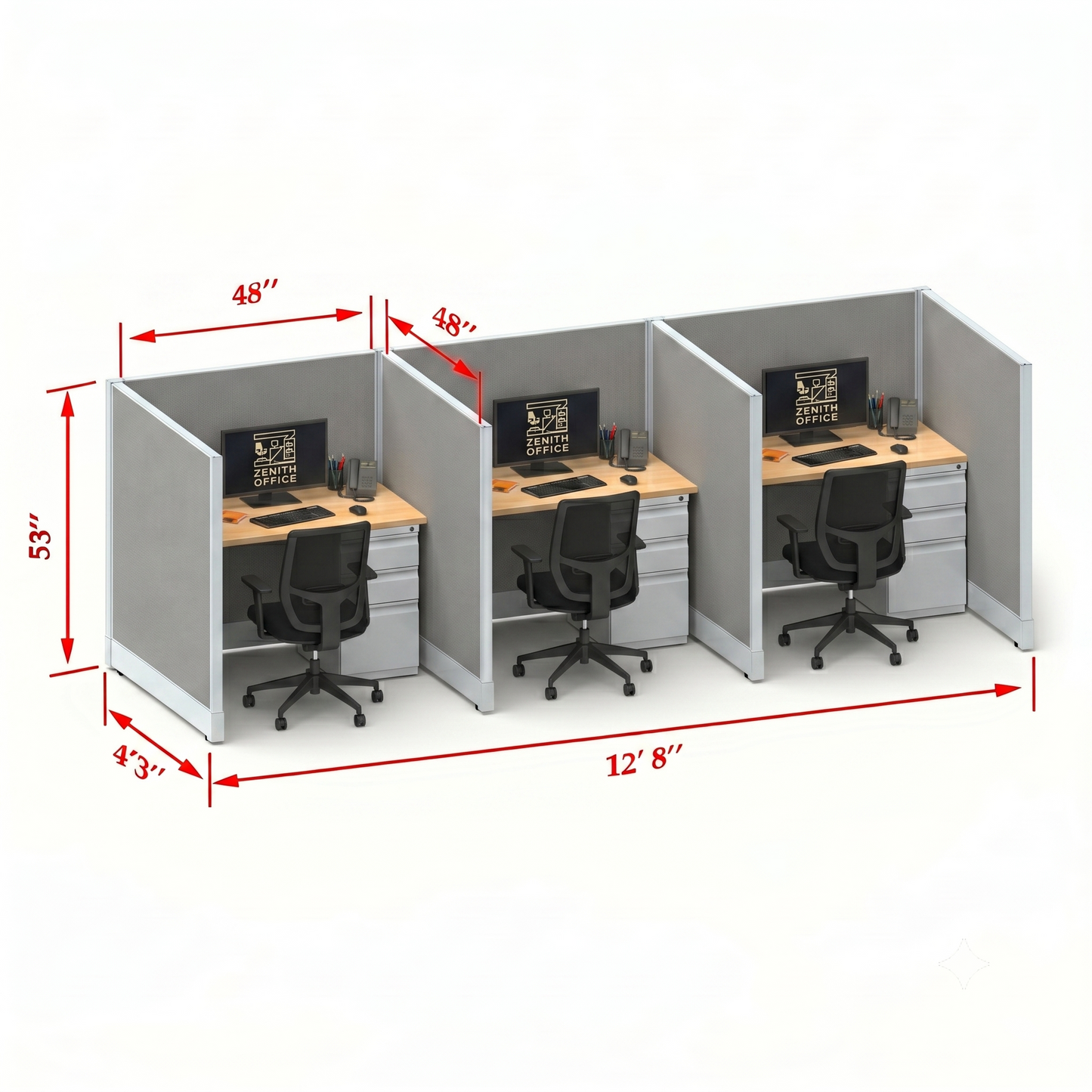 Office Cubicle Desk 53H 3pack Inline
