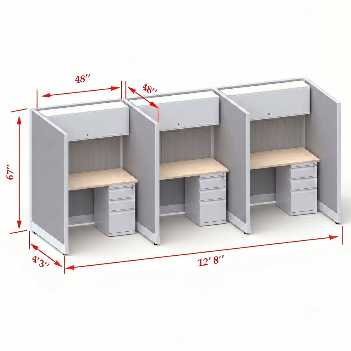Cubicle Stations 67H 3pack Inline