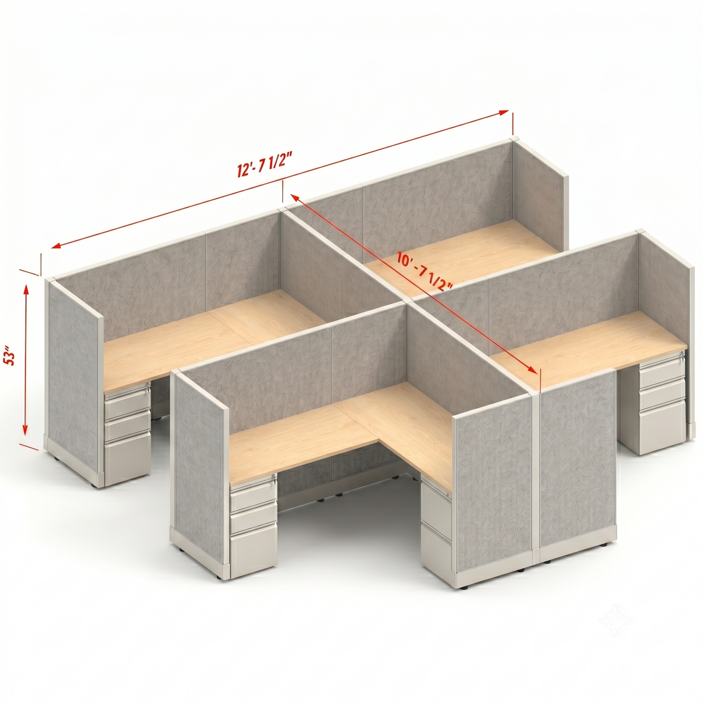 Workstation Desk 53H 4pack cluster