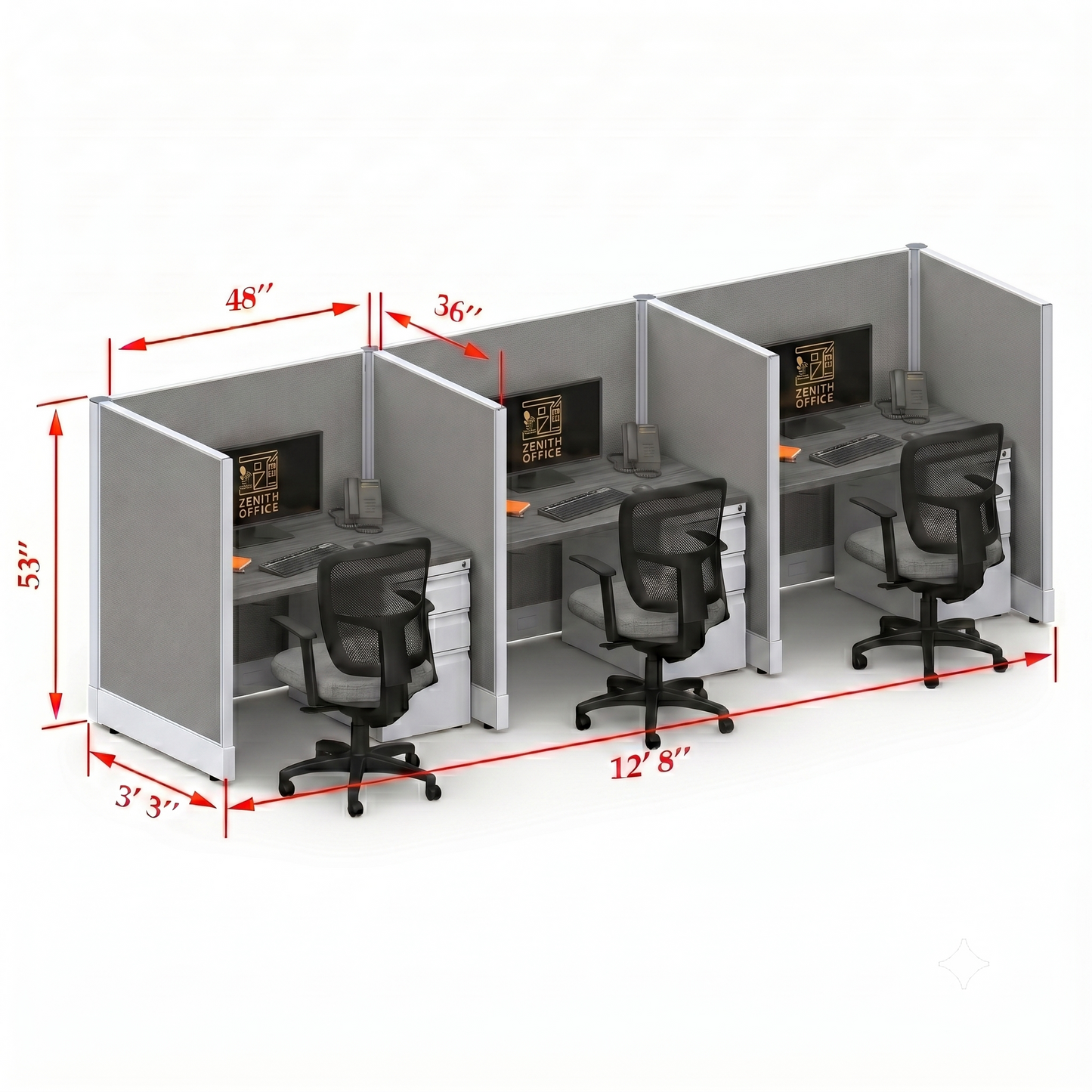 Office Cubicle Desk 53H 3pack Inline