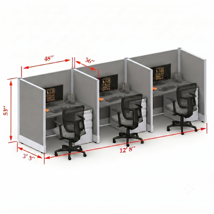 Office Cubicle Desk 53H 3pack Inline