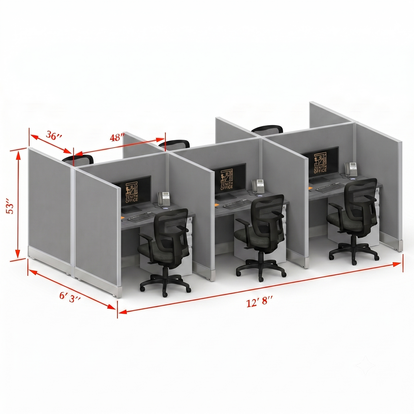 Office Cubicle Desk 53H 6pack Cluster