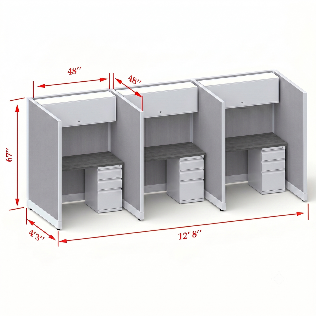 Cubicle Stations 67H 3pack Inline