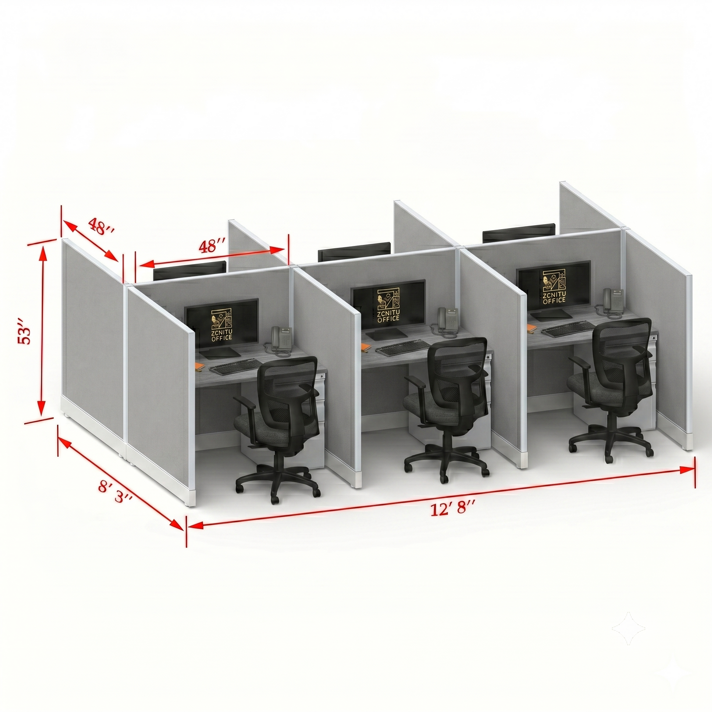 Office Cubicle Desk 53H 6pack Cluster