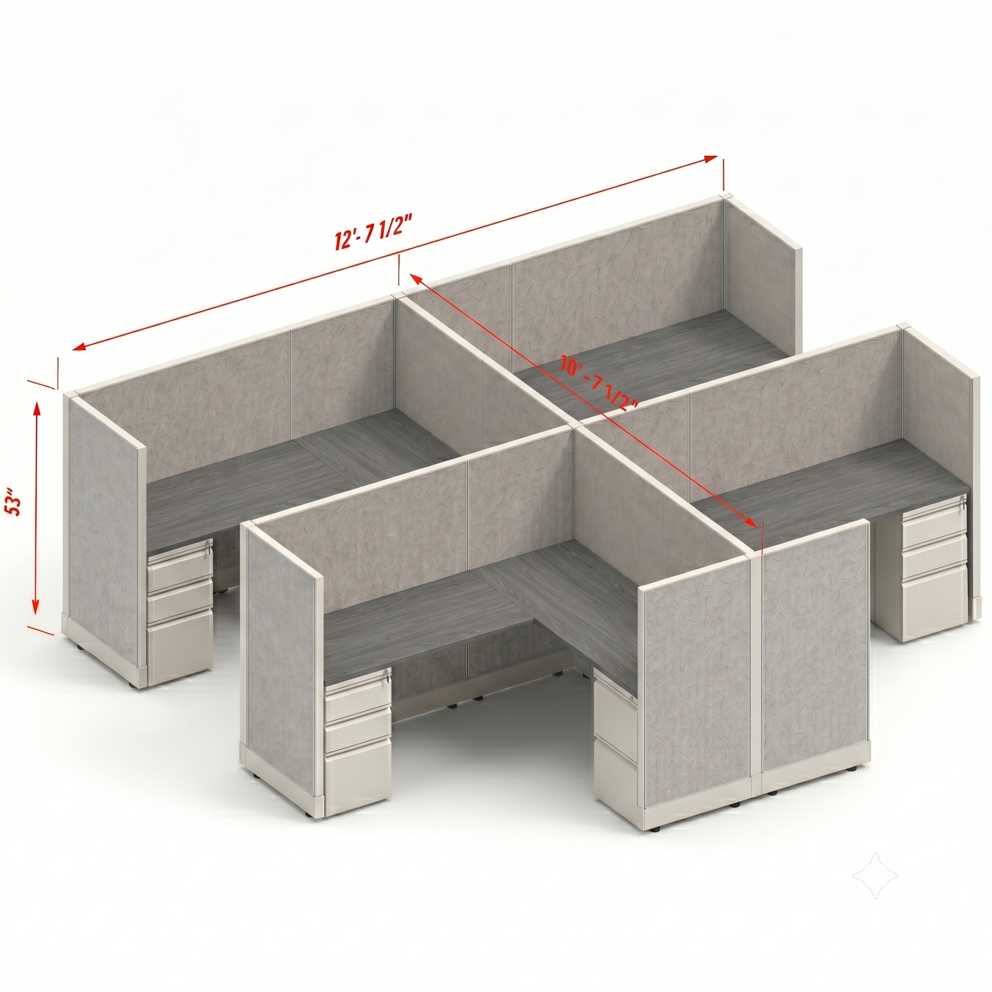 Workstation Desk 53H 4pack cluster