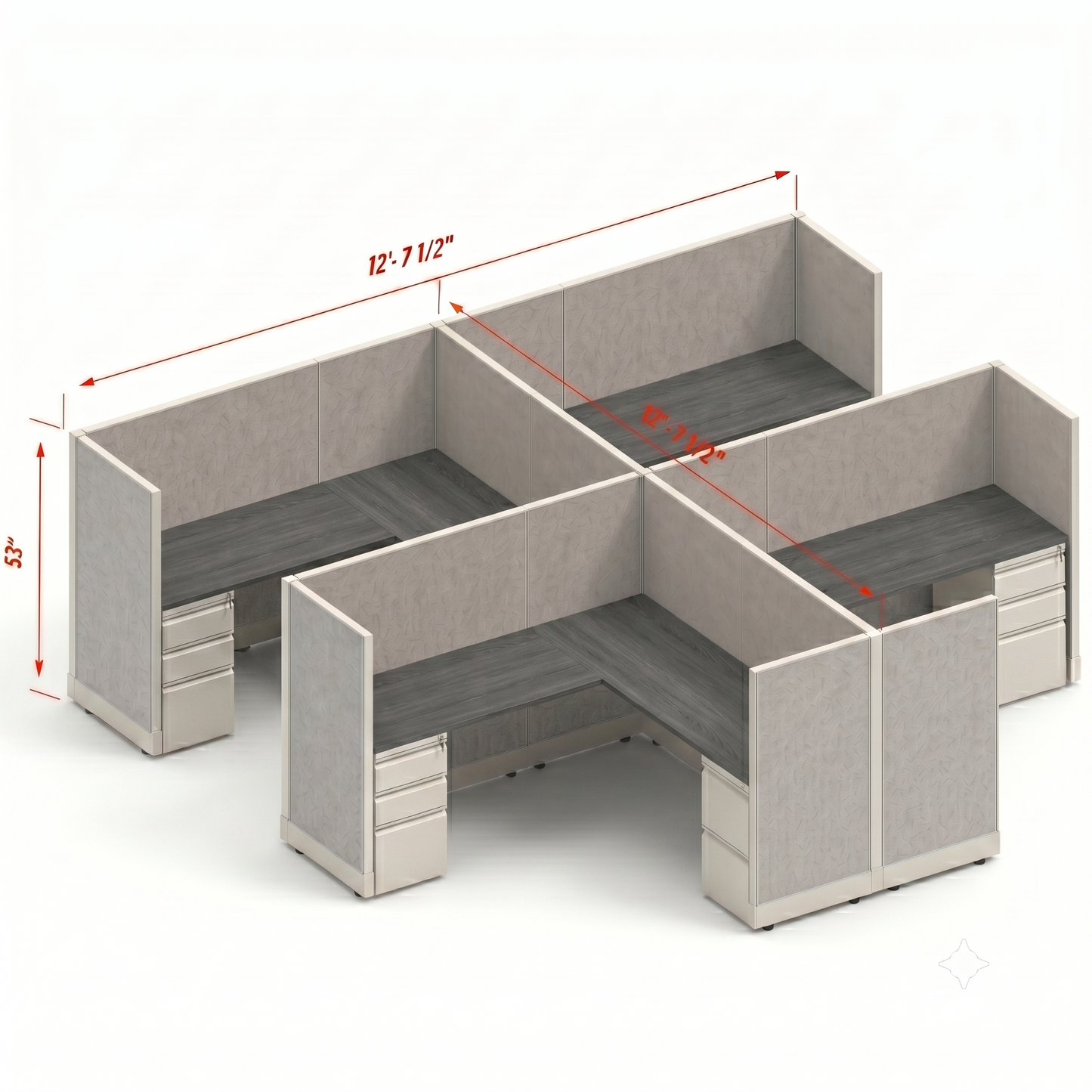 Workstation Desk 53H 4pack cluster