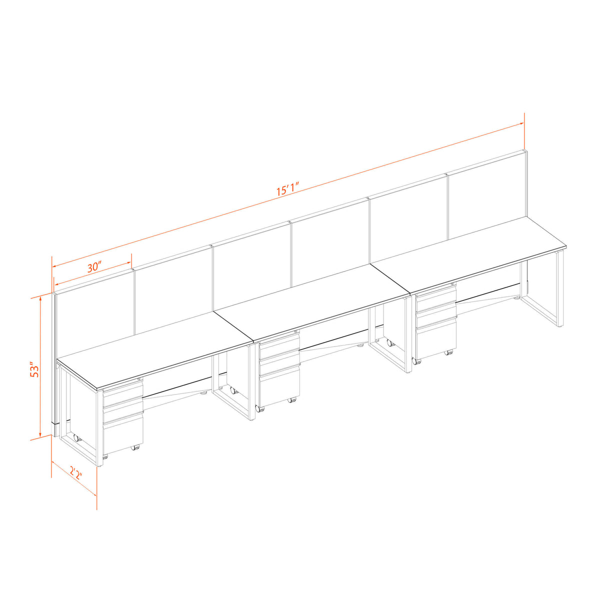 Open Workstation 53H 3pack Inline