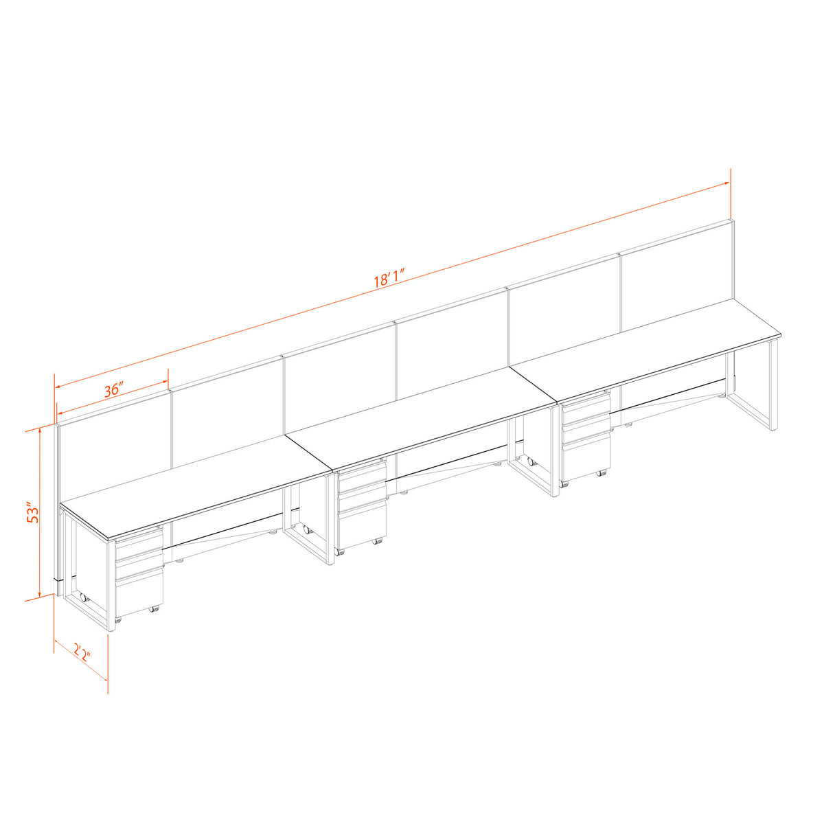 Open Workstation 53H 3pack Inline