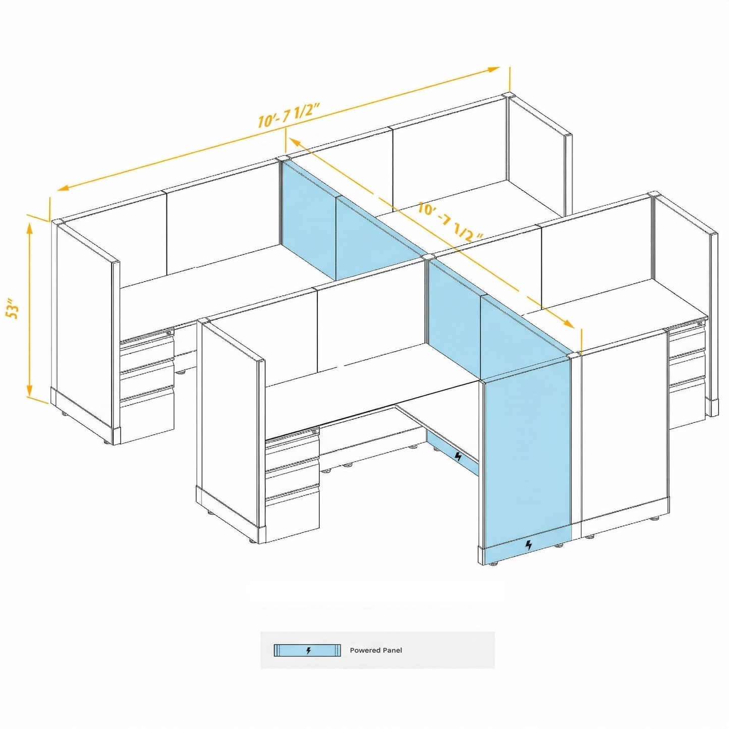 Workstation Desk 53H 4pack cluster