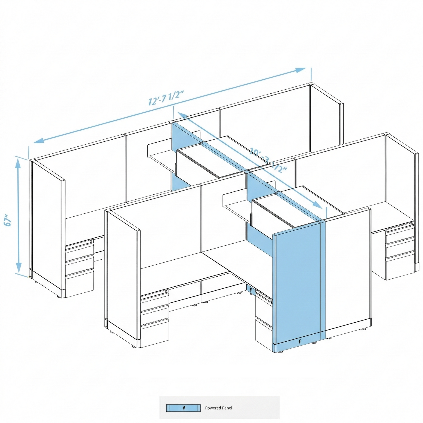Workstation Desk 67H 4pack cluster