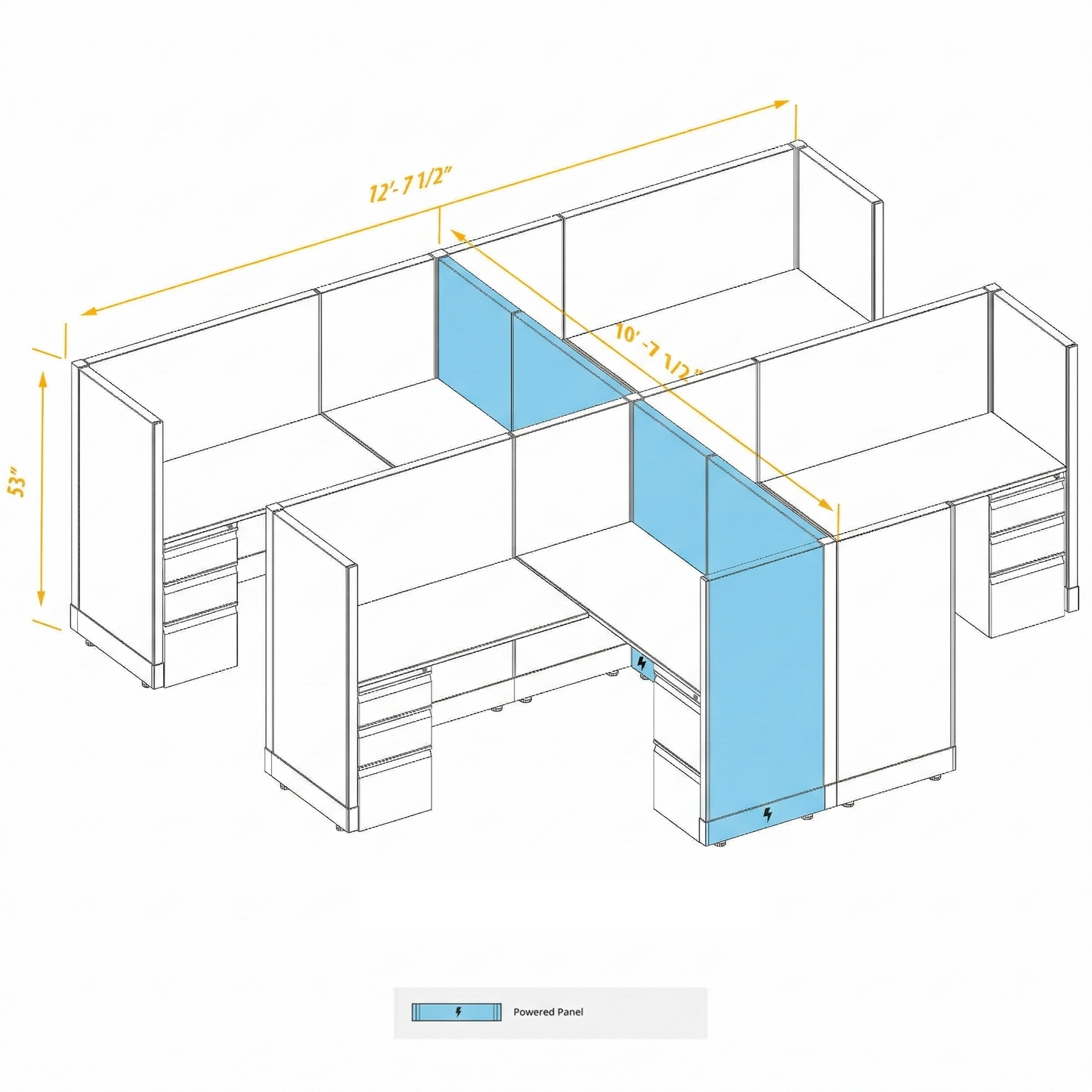 Workstation Desk 53H 4pack cluster
