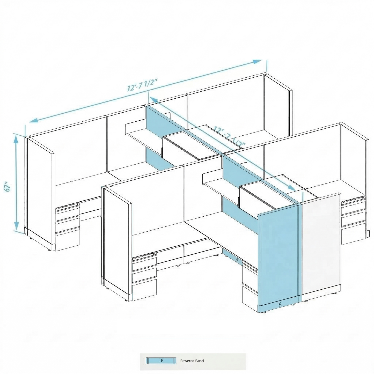 Workstation Desk 67H 4pack cluster